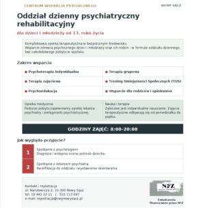 Miniaturka artykułu Oddział Dzienny Psychiatryczny dla dzieci i młodzieży od 13 r.ż. – informacja